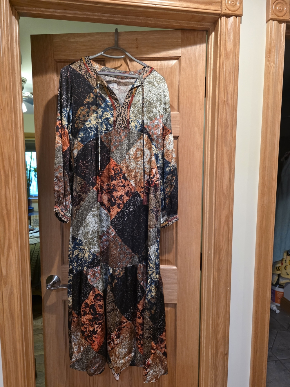 Johnny Was Patchwork Maxi Dress in Black, Orange & Blue